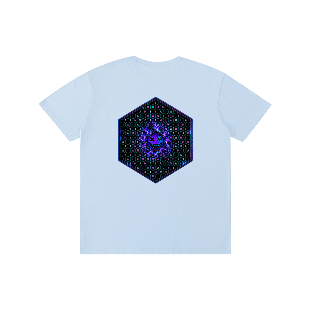 Hexagonk Anomaly Code Side Quest Graphic Tee in Sky Blue, back view
