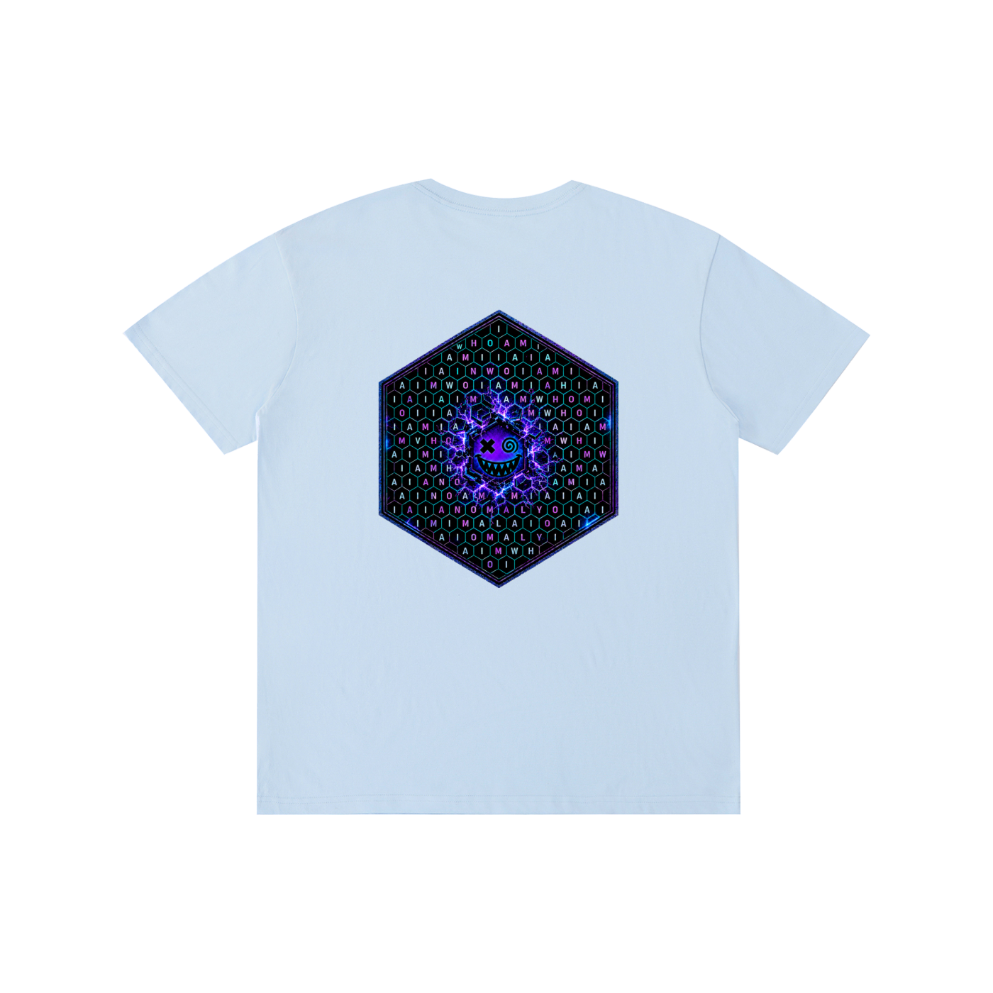 Hexagonk Anomaly Code Side Quest Graphic Tee in Sky Blue, back view