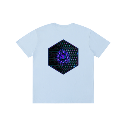 Hexagonk Anomaly Code Side Quest Graphic Tee in Sky Blue, back view