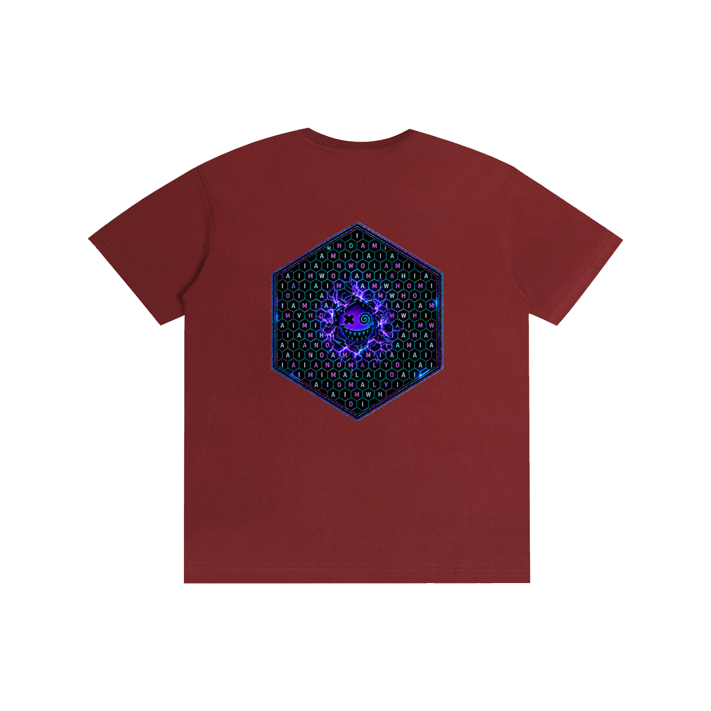 Hexagonk Anomaly Code Side Quest Graphic Tee in Wine Red, back view