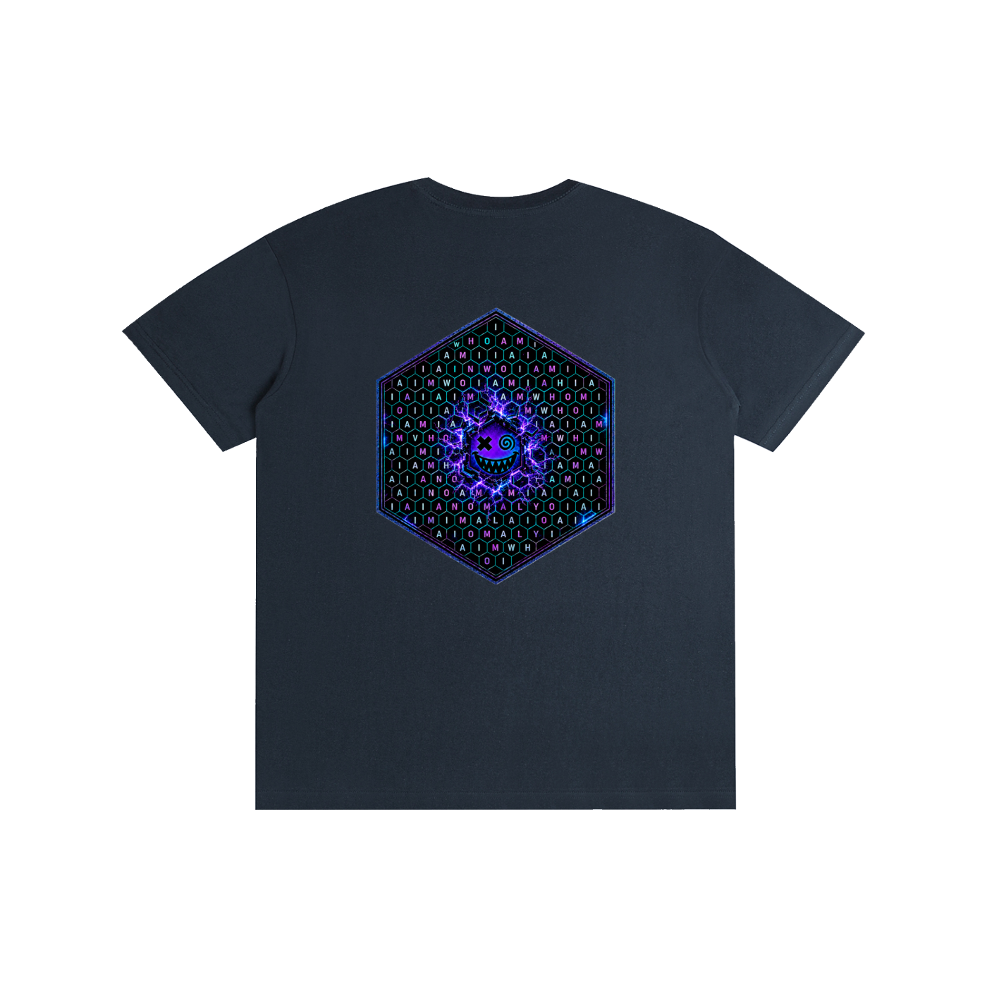 Hexagonk Anomaly Code Side Quest Graphic Tee in Dark Blue, back view