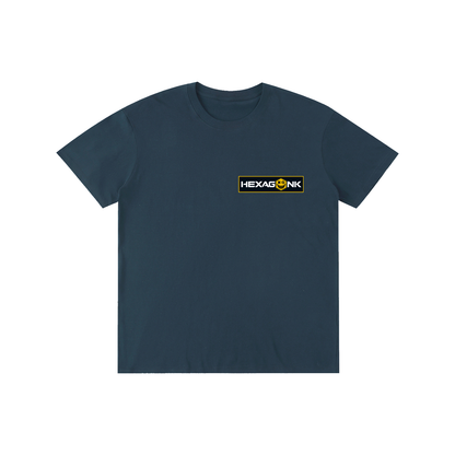 Hexagonk Anomaly Code Side Quest Graphic Tee in Navy Blue, front view