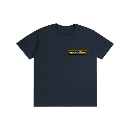 Hexagonk Anomaly Code Side Quest Graphic Tee in Dark Blue, front view