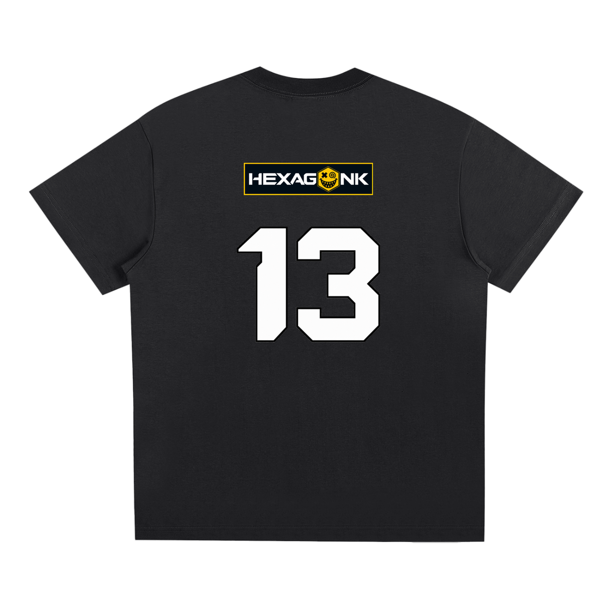 Chapter II — Overload: Number 13 Two-Sided Graphic Tee in Black, back view