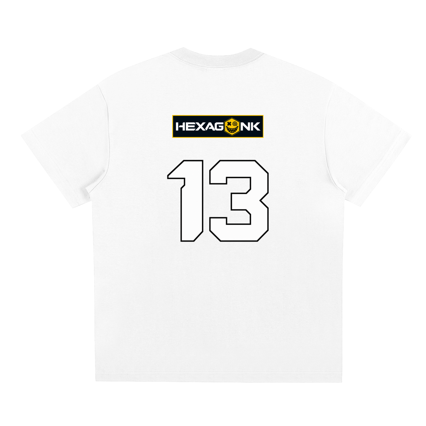 Chapter II — Overload: Number 13 Two-Sided Graphic Tee in White, back view