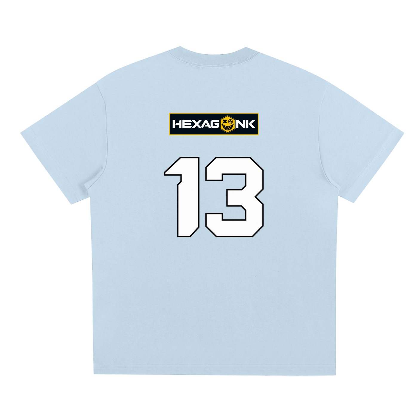 Chapter III — Escape: Number 13 Two-Sided Graphic Tee in Blue, back view