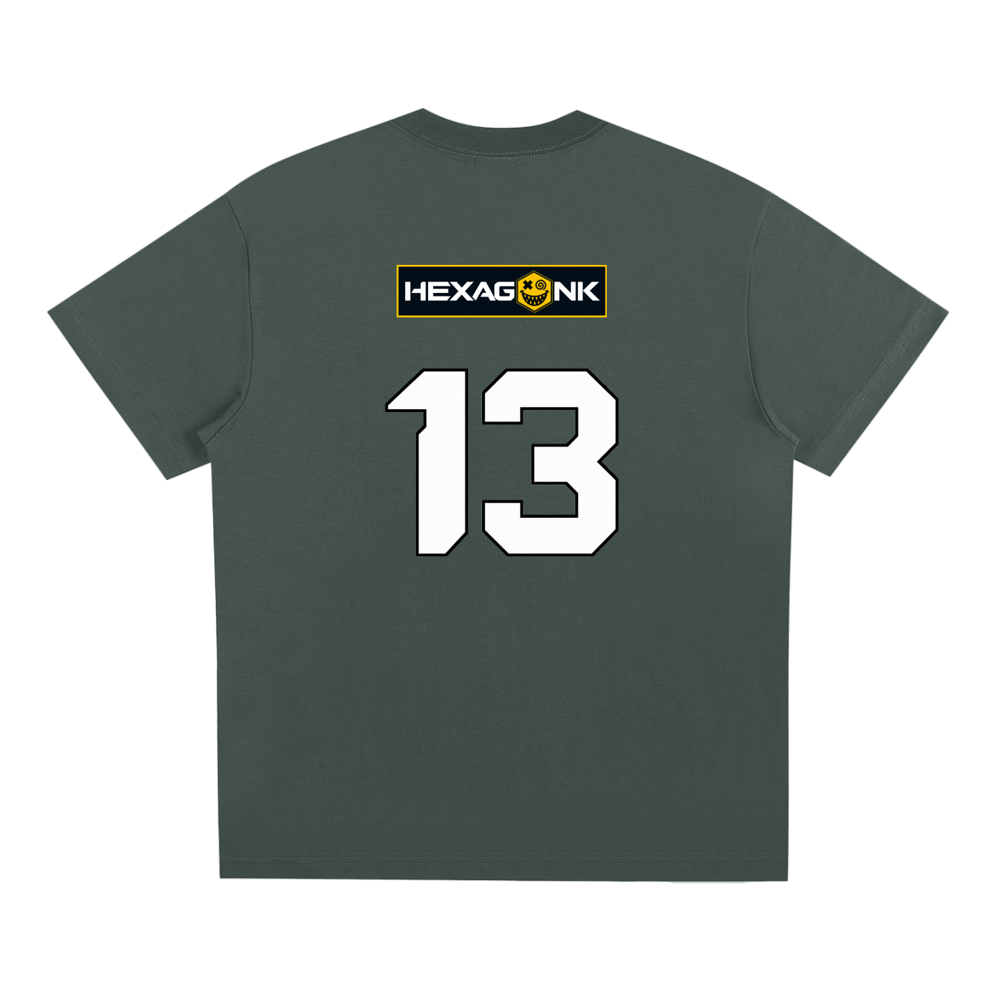 Chapter II — Overload: Number 13 Two-Sided Graphic Tee in Green, back view