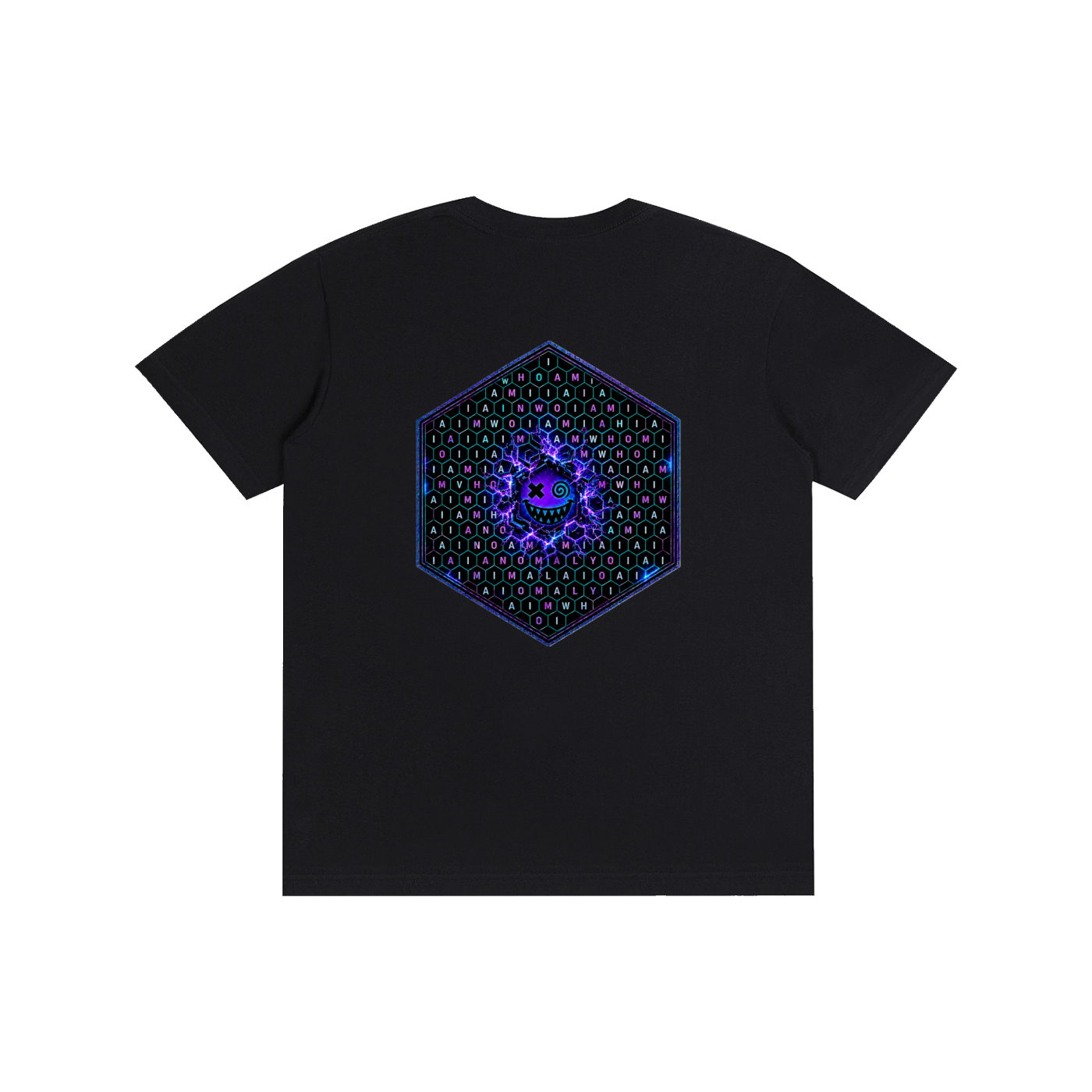 Hexagonk Anomaly Code Side Quest Graphic Tee in Classic Black, back view