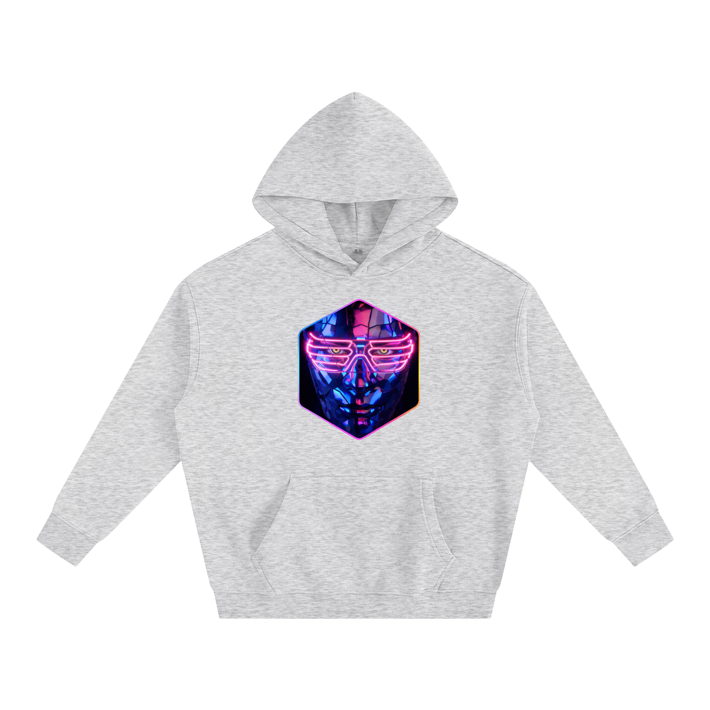 Front view of the After Hours Dance To Forget flower gray hoodie featuring a neon fractured glass face graphic