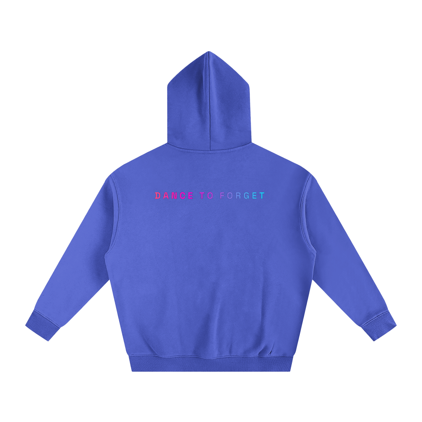 Back view of the After Hours Dance To Forget klein blue hoodie with a plain back