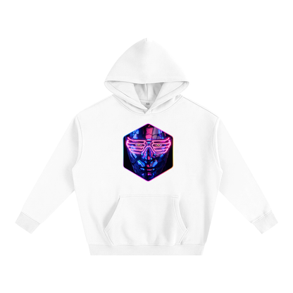 Front view of the After Hours Dance To Forget white hoodie featuring a neon fractured glass face graphic