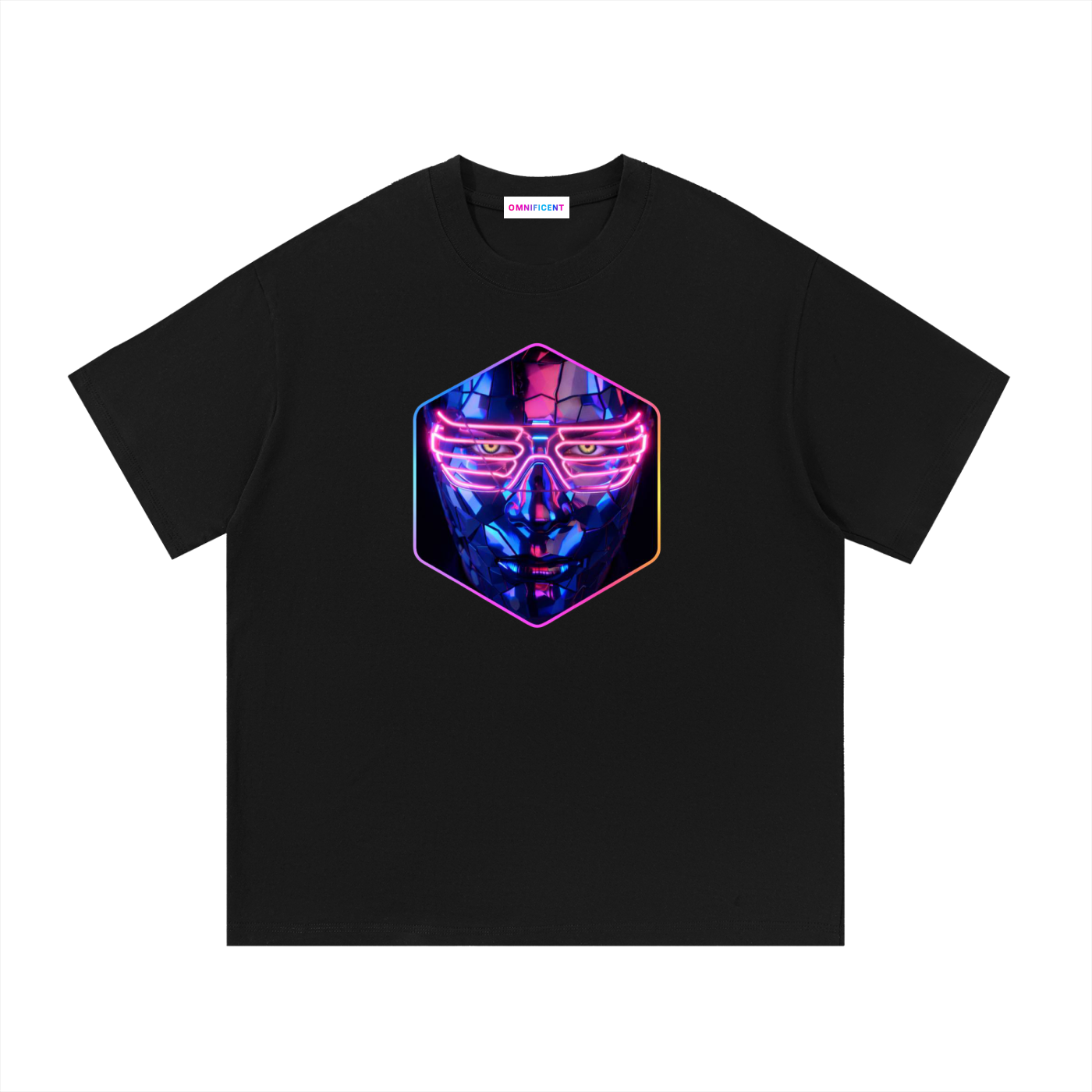 Front view of the After Hours Dance To Forget black tee featuring a neon fractured glass face graphic on the chest