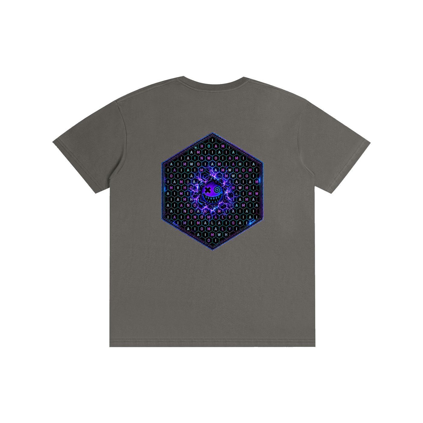 Hexagonk Anomaly Code Side Quest Graphic Tee in Charcoal Gray, back view