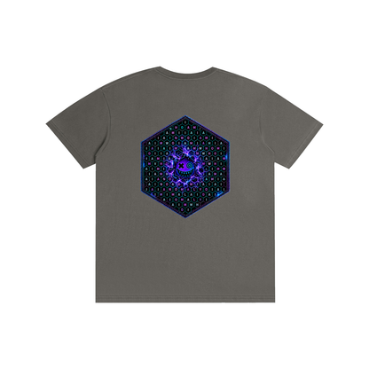 Hexagonk Anomaly Code Side Quest Graphic Tee in Charcoal Gray, back view