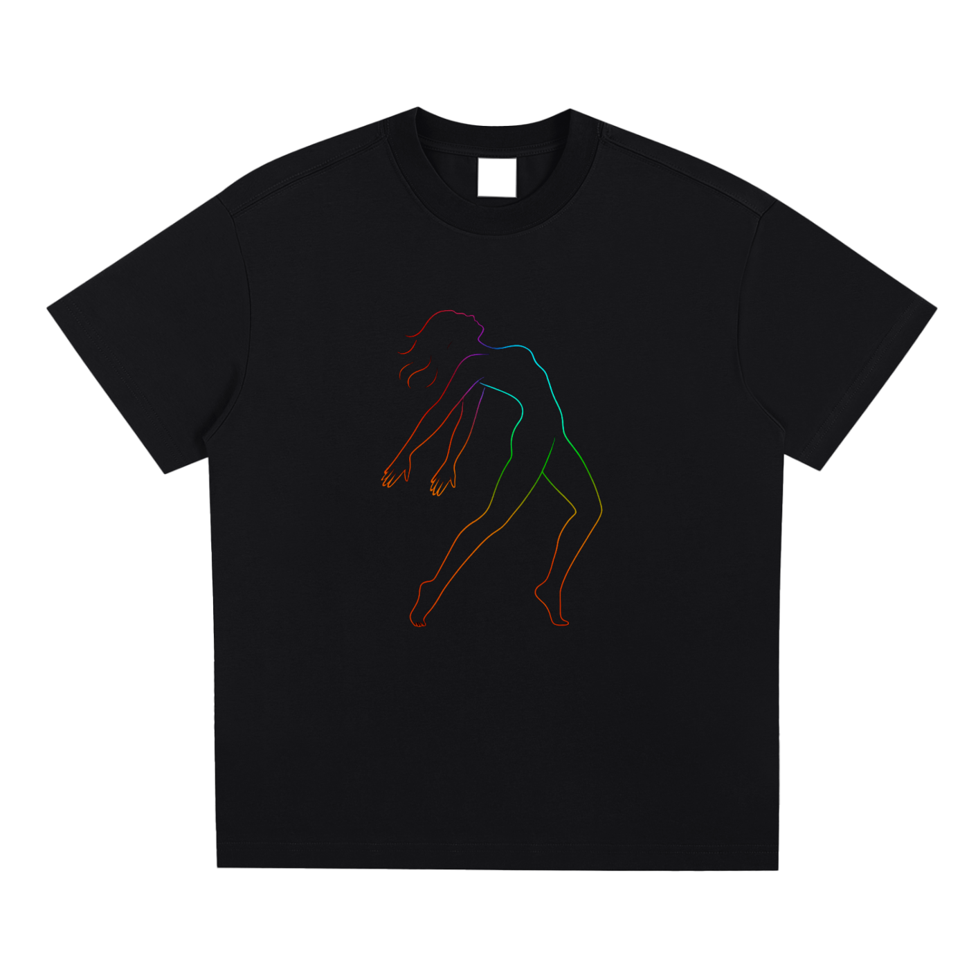 Black D2F Neon Animus (Female) T-shirt showing the front neon-line dancer graphic.