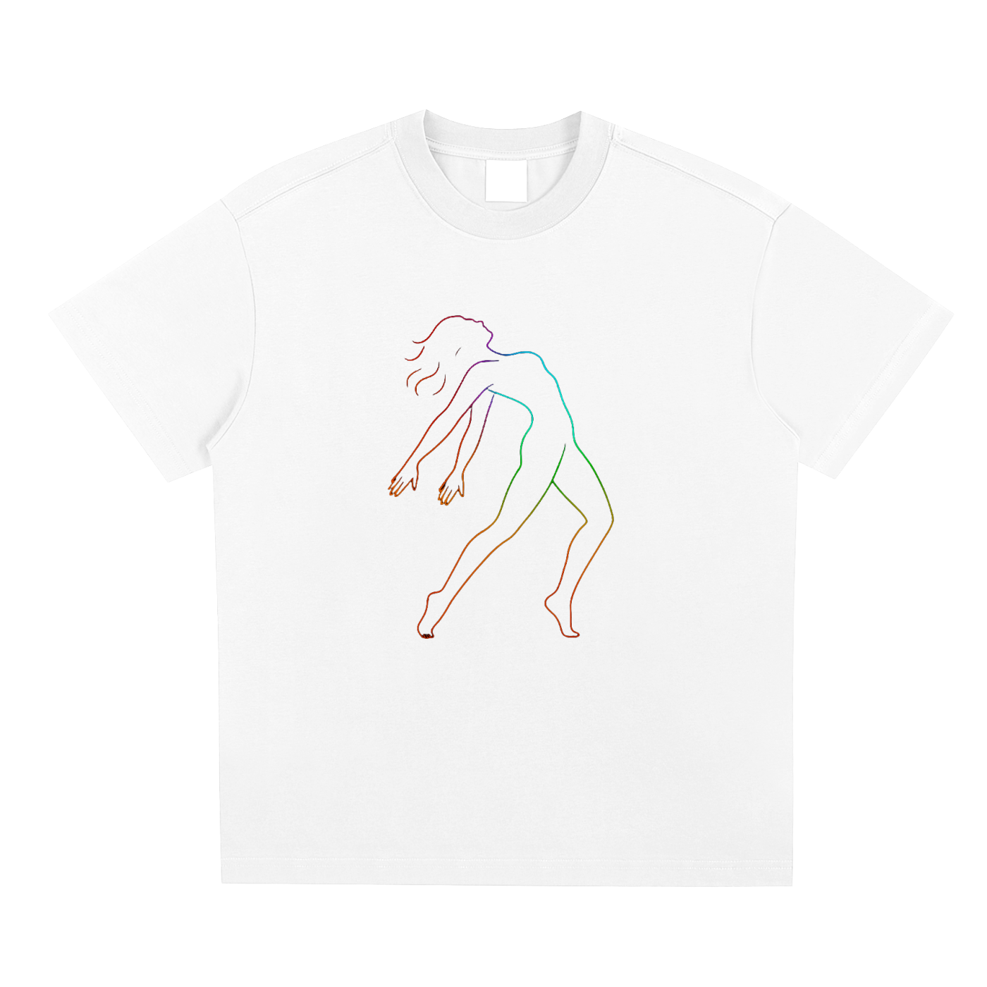 White D2F Neon Animus (Female) T-shirt showing the front neon-line dancer graphic.