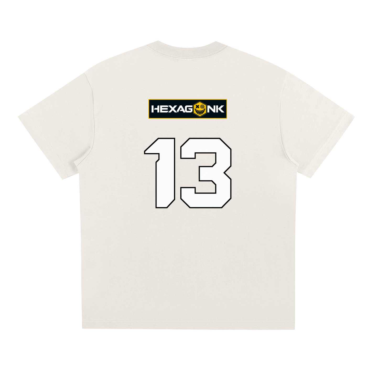Chapter III — Escape: Number 13 Two-Sided Graphic Tee in Gray, back view
