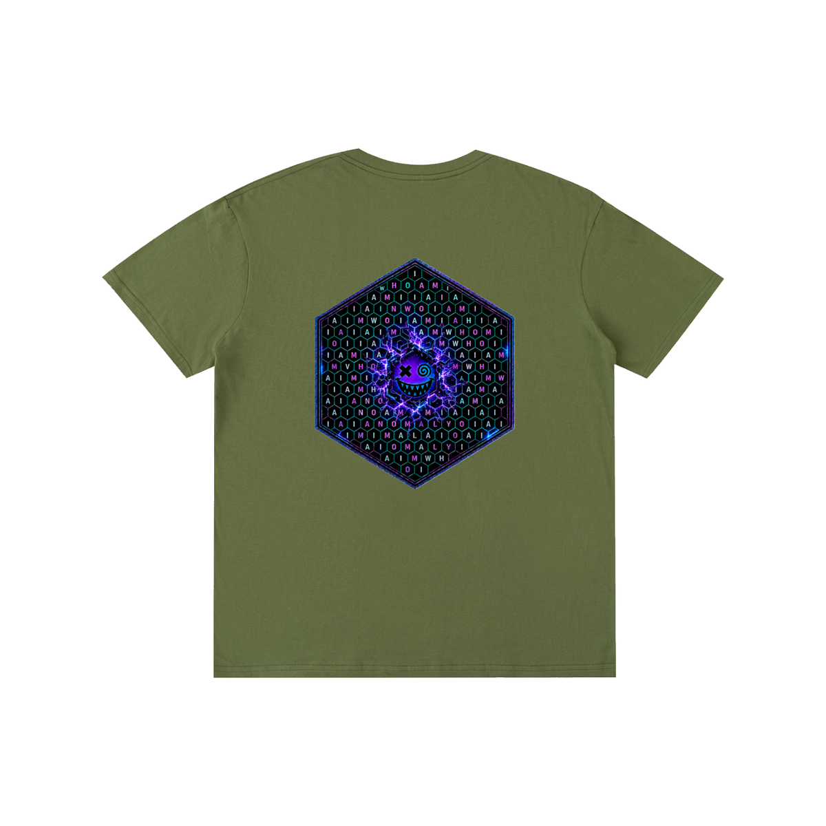 Hexagonk Anomaly Code Side Quest Graphic Tee in Army Green, back view