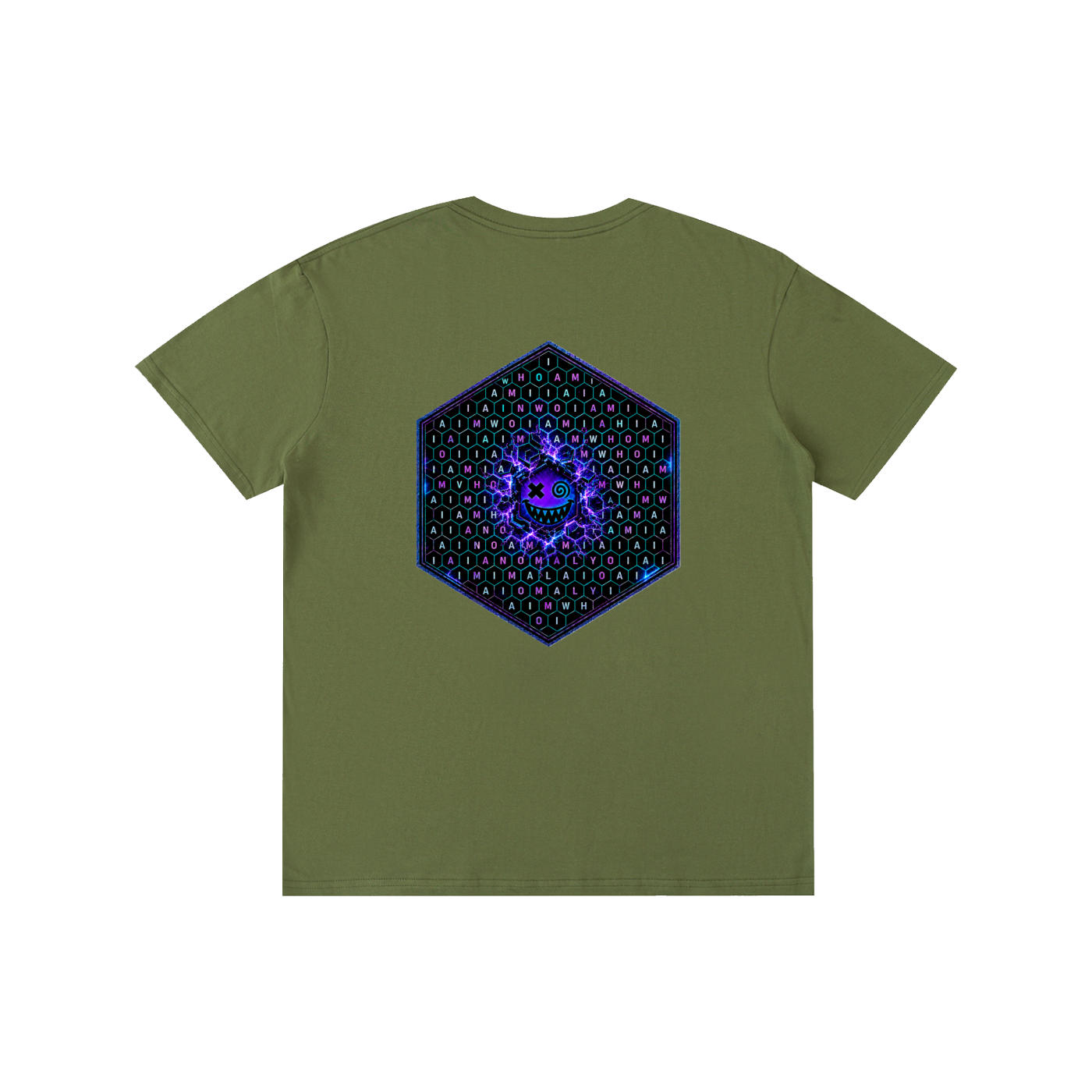 Hexagonk Anomaly Code Side Quest Graphic Tee in Army Green, back view