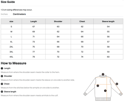 Size chart for Omnificent vintage-washed hoodie, measurements in centimeters.