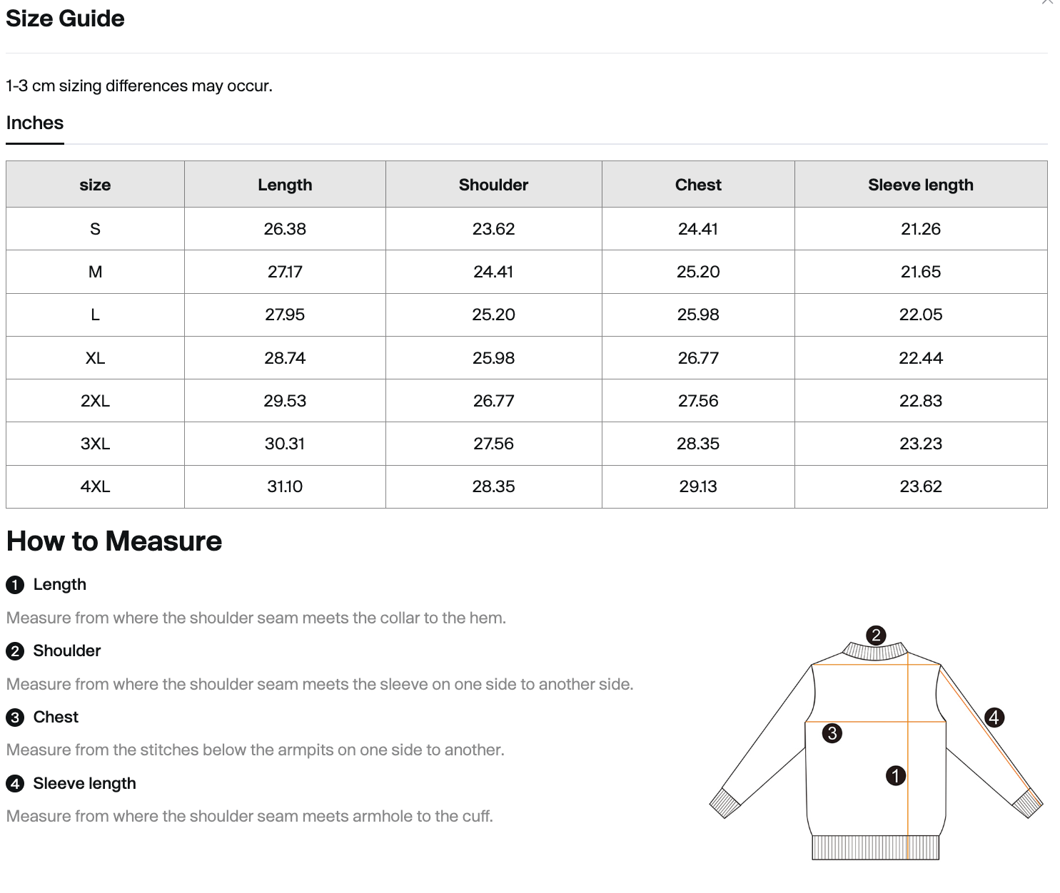 Size chart for Omnificent vintage-washed hoodie, measurements in inches.